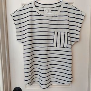 Monteau Striped Short Sleeve Top with Pocket L